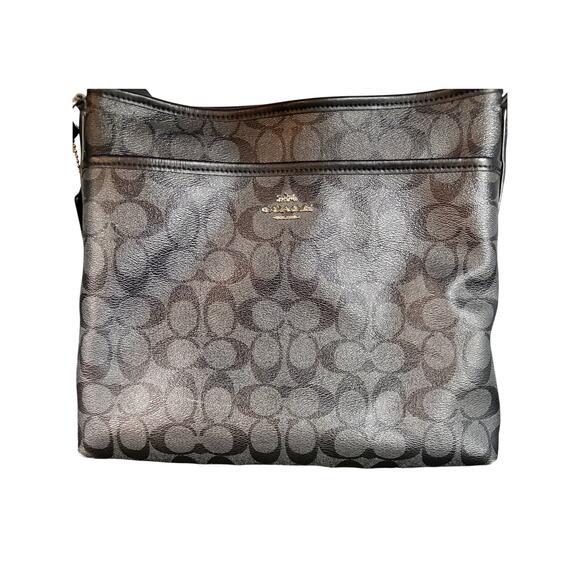 Coach Handbags - Coach Signature File Leather Crossbody Bag – Black/Gray | Authentic